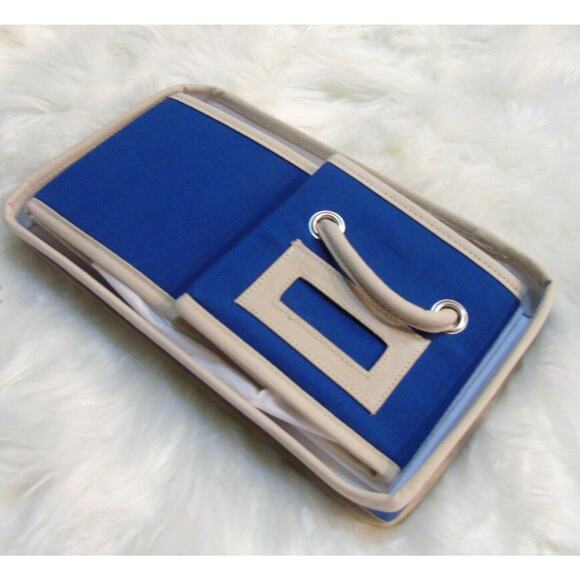 NEW Pottery Barn Canvas STORAGE BIN & LID Blue 13x7x6" Tote Box Shelf Basket - Picture 5 of 9